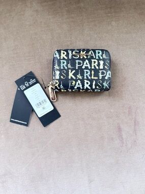Marc Jacobs Floral Print Zip Card Case - Black/Gold